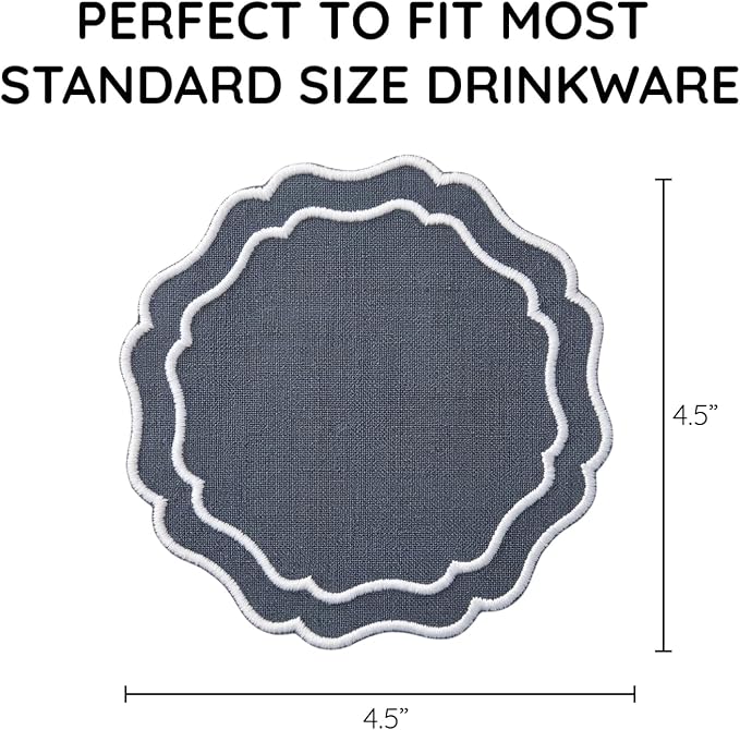 Linen Coasters for Drinks, 4.5 inch, Charcoal | Absorbent Linen Drink Mats - Image 3