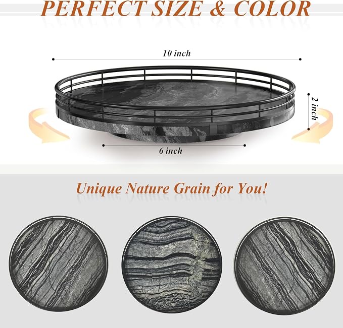 AMH 10-Inch Ancient Wood-Grain Marble Lazy Susan - Image 3
