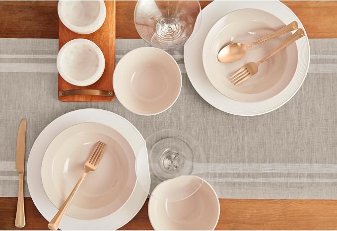 Solino Home 100% Pure Linen Table Runner, 14 x 156 in, French Stripe | Table - Image 3