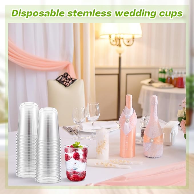 Ziliny 100 Pcs Disposable Stemless Glasses 16oz Crystal Plastic Wine Glasses - Image 5