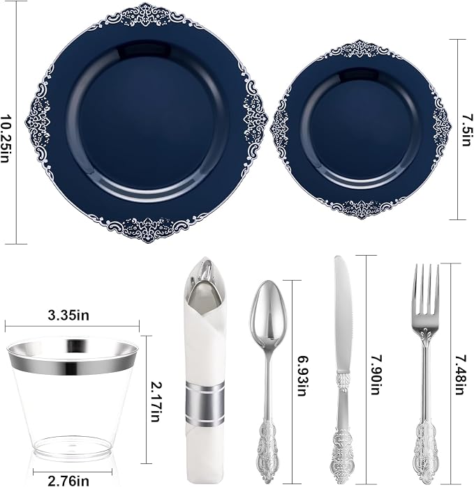 Bestluck 700PCS Navy Blue Disposable Dinnerware - Image 3