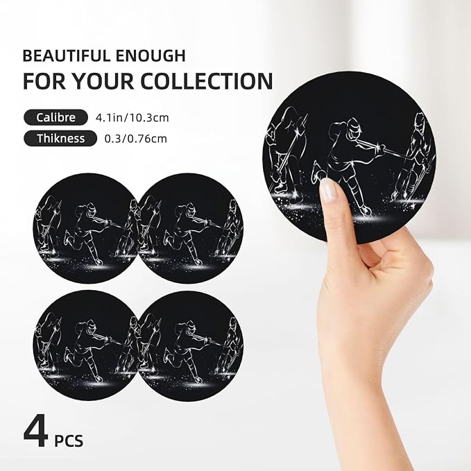 Ice Hockey Coasters Set of 4, Absorbent Ceramic Drink Coasters Cup Mat - Image 3
