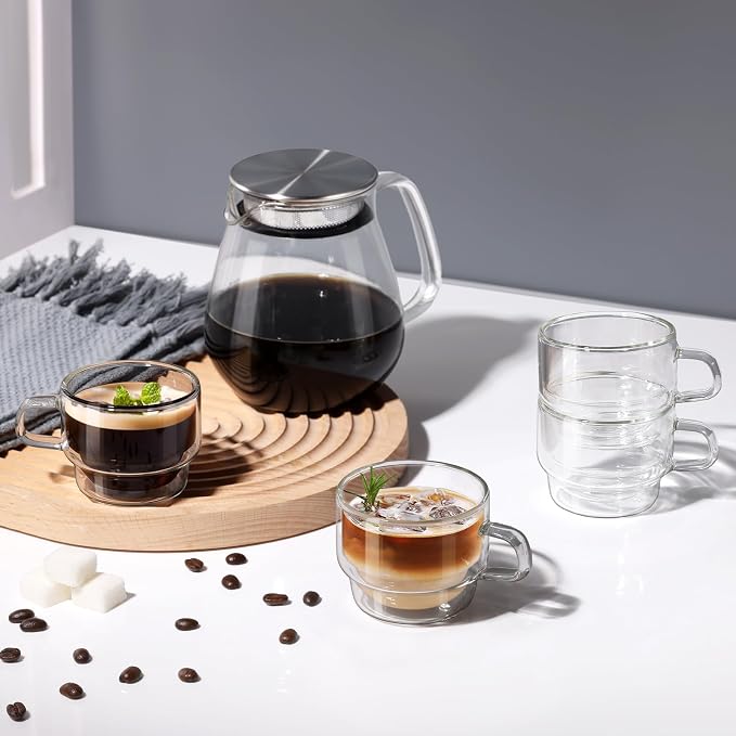glastal 4 oz Stackable Glass Cups Espresso Cups Double Walled Espresso Glasses - Image 7