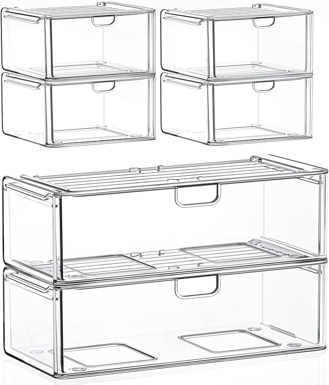 6-Pack Acrylic Stackable Storage Drawers by shoeboxesanddeskorganizers