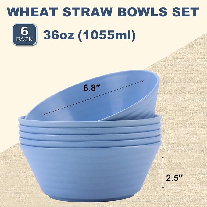 Wheat Straw Bowl Sets, Microwave and Dishwasher Safe Bowls, Kitchen Bowls - Image 2