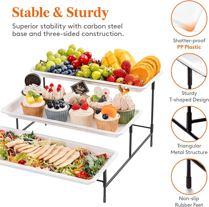 Lifewit 3 Tier Serving Tray, 36 x 17 cm/14 x 6.5" White Plastic Tiered Food - Image 5