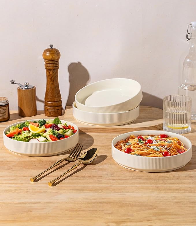 7.5" Ceramic Pasta Bowls Set of 4, Salad Bowls | Versatile Serving Bowls - Image 5
