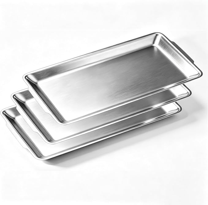 12.6" x 6.3" Dessert Tray Pastry Tray Set of 3, Stainless Steel Heavy-Duty by SANQIAHOME
