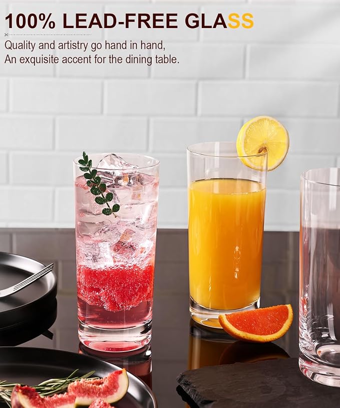 Drinking Water Glass Cups Set, Crystal Highball Glasses cups set of 6, 16oz | - Image 2