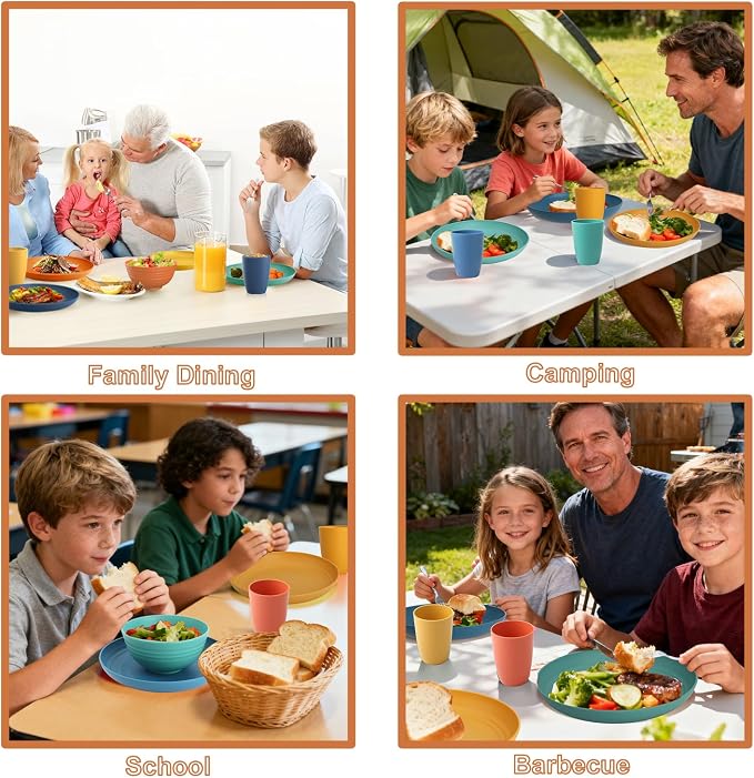 Wheat Straw Dinnerware Sets, Dishwasher & Microwave Safe Kids Plates and Bowls - Image 9
