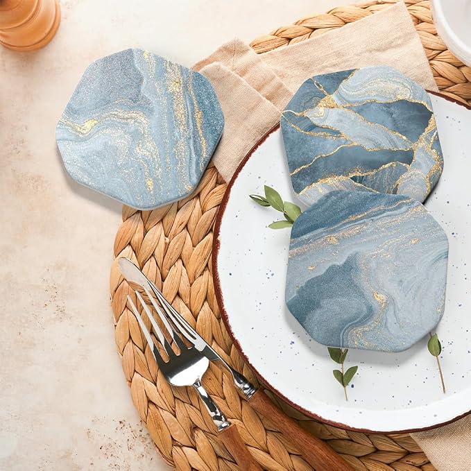 UMIRRO Absorbent Ceramic Stone Coasters Set of 6 - Image 2