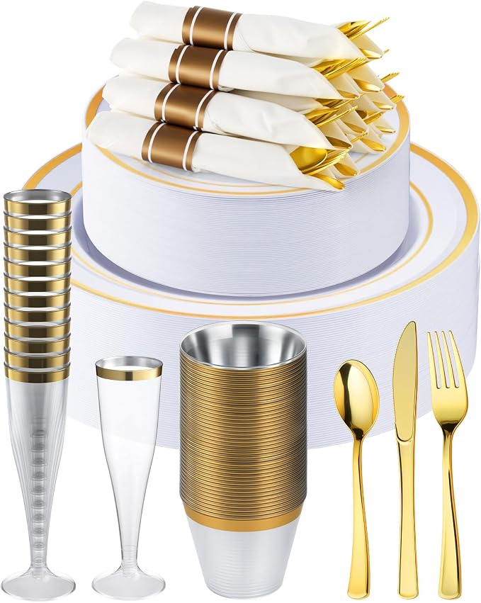 560PCS Fancy Disposable Dinnerware, 70 Dessert Plates, 70 Napkins by GoodLuck