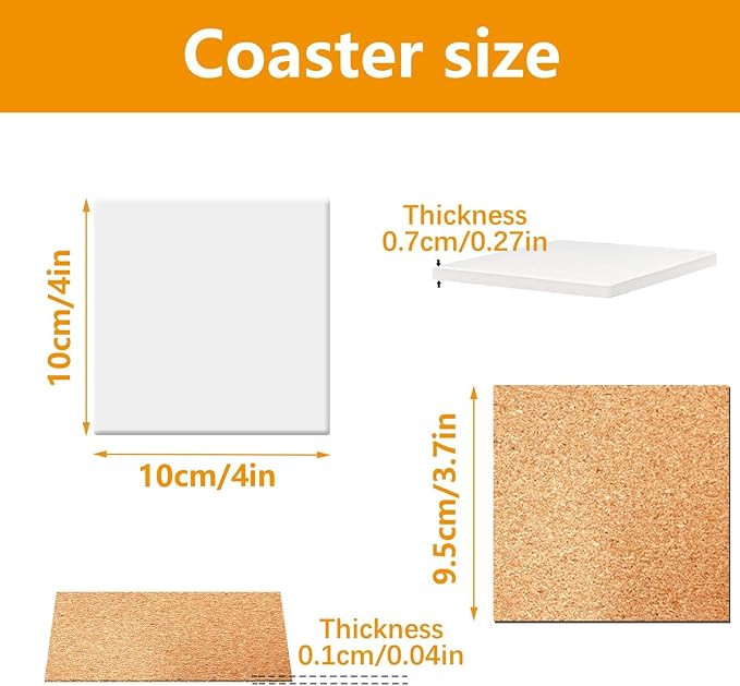 36 PCS Ceramic Tiles for Crafts and self-Adhesive Cork mat, unglazed Ceramic - Image 2
