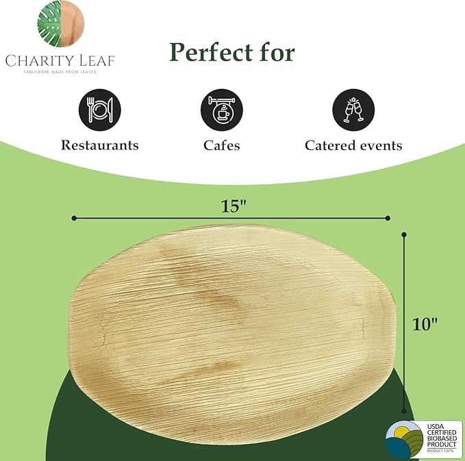 Disposable Bamboo 15" x 10" Trays Bamboo Serving Platters, Disposable Boards - Image 2