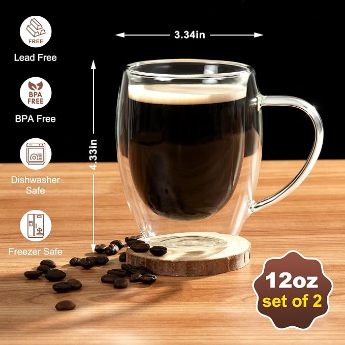 FrutPunch Double walled glass coffee mugs, Glass Coffee Mugs Set Of 2, Glass - Image 2