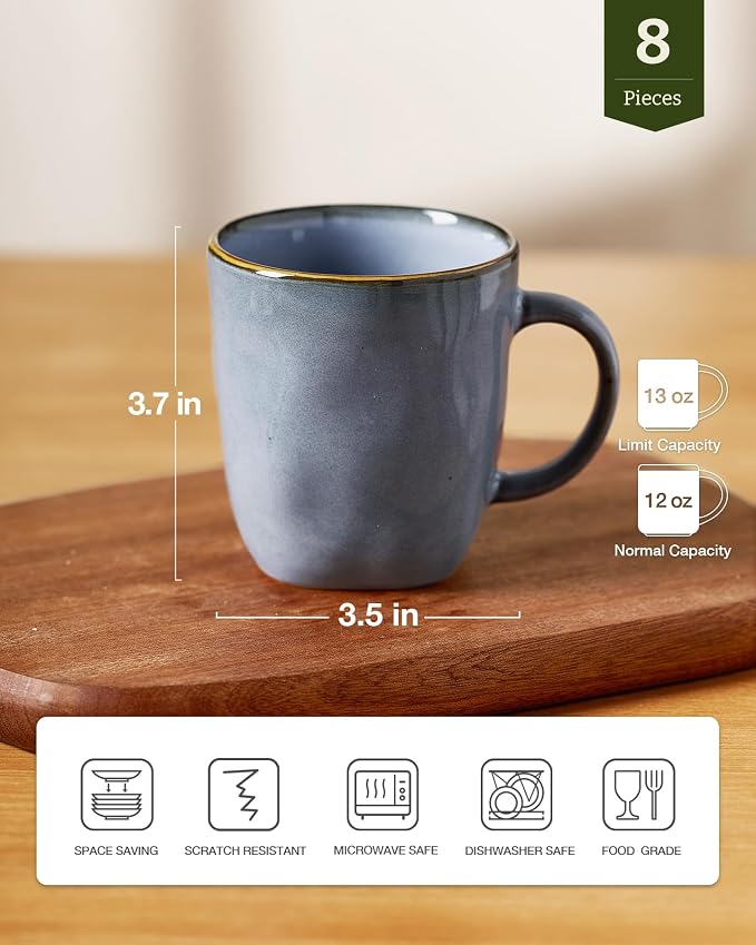 famiware Coffee Mugs Set of 8, Ocean Square 13oz Coffee Cup Set - Image 4
