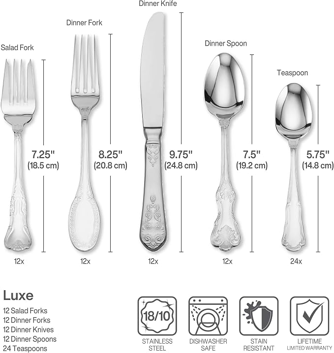 Wallace Hotel 77-Piece Flatware Set, 18/10 Stainless Steel Silverware Set - Image 2