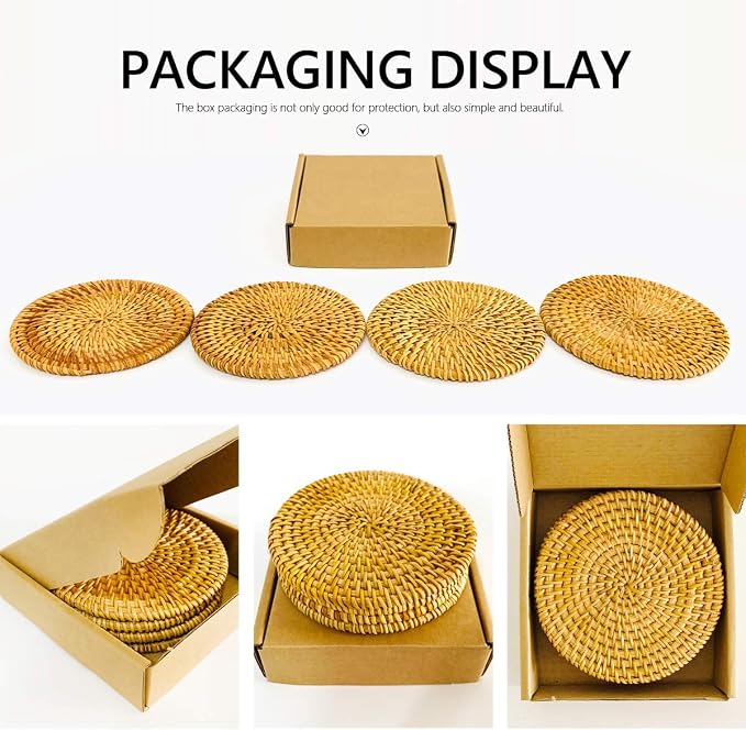 Set of 4 Rattan Braided Coasters - Image 6