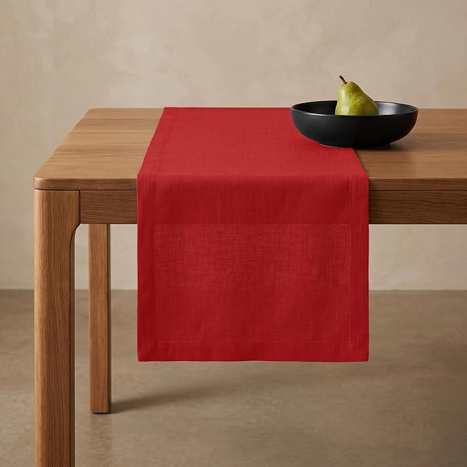 Solino Home 100% Pure Linen Table Runner Red, Fete 14 x 120 Inch Longch | Table by SolinoHome