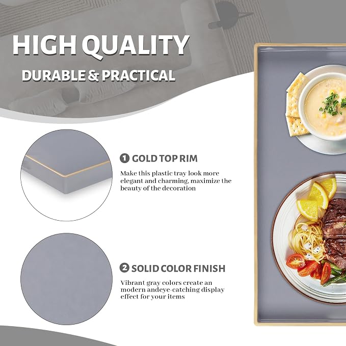Gray Serving Tray with Handles, Modern Grey Decorative Tray - Image 4