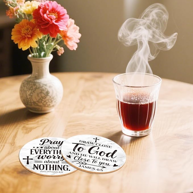 10pcs Coasters for Drinks with Bible Verses Absorbent Coasters Set Round - Image 6