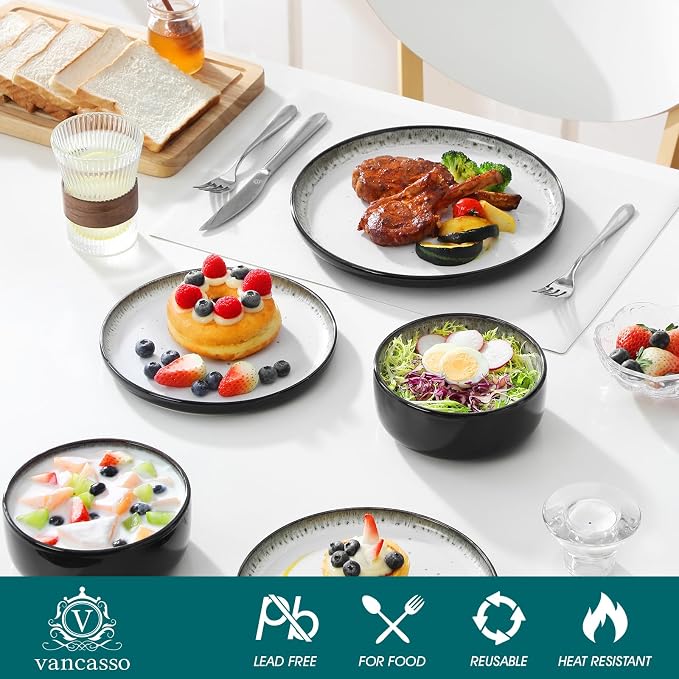 vancasso PLAYA Plates and Bowls Sets, 18 Pieces Beige Dinnerware Sets - Image 3
