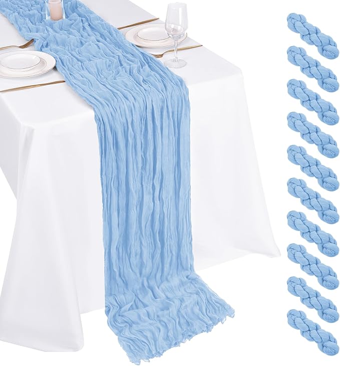 10 Pack Light Blue Cheesecloth Table Runner 17x108 Inch Boho Gauze Cheese Cloth by Unknown