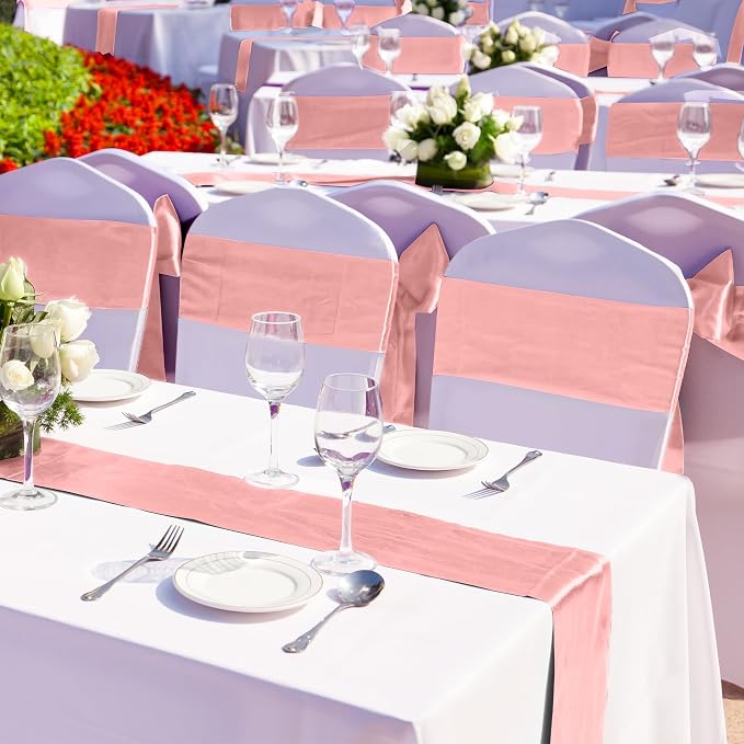 Aneco 12 Pack Satin Table Runner 12 x 108 Inch Rose Gold Long Wedding Satin - Image 5