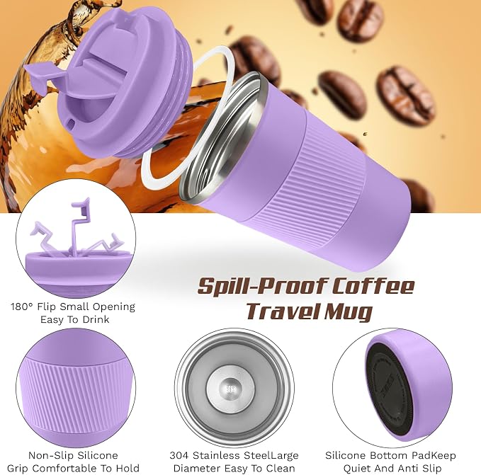 Vacuum Insulated Stainless Steel Travel Coffee Mug, Leak Proof Cup - Image 3