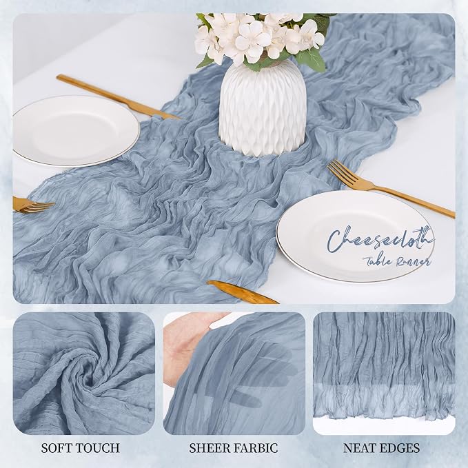 12 Pack Dusty Blue Cheesecloth Table Runner 17x108 Inch Semi Sheer Boho Gauze - Image 4