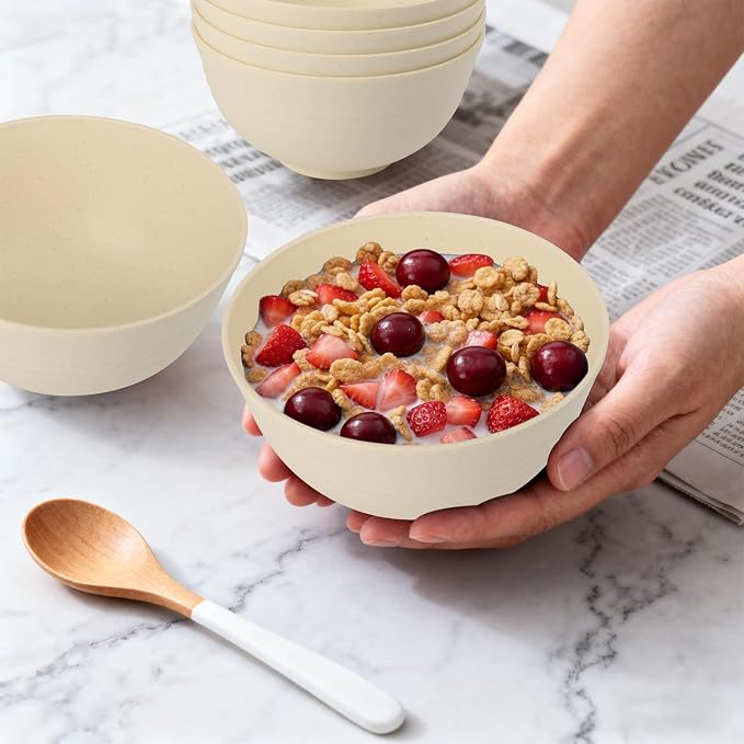 Wheat Straw Bowls Set of 6, 26 OZ Unbreakable Cereal Bowls, Reusable Plastic - Image 6