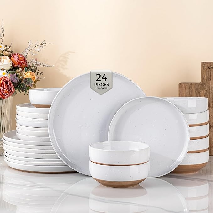 AmorArc Dinnerware Sets for 8, 24 Pieces Ceramic Plates and Bowls Set | Scratch by AmorArc