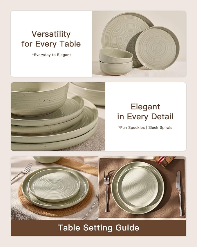 Stoneware Dinnerware Set with Pasta Bowls, Service - Image 3