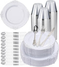 350 Piece Silver Plastic Dinnerware Set by GoodLuck