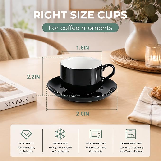 3 Ounce Espresso Cups Set of 4, Includes Display Stand, Coffee Cups Saucers - Image 2