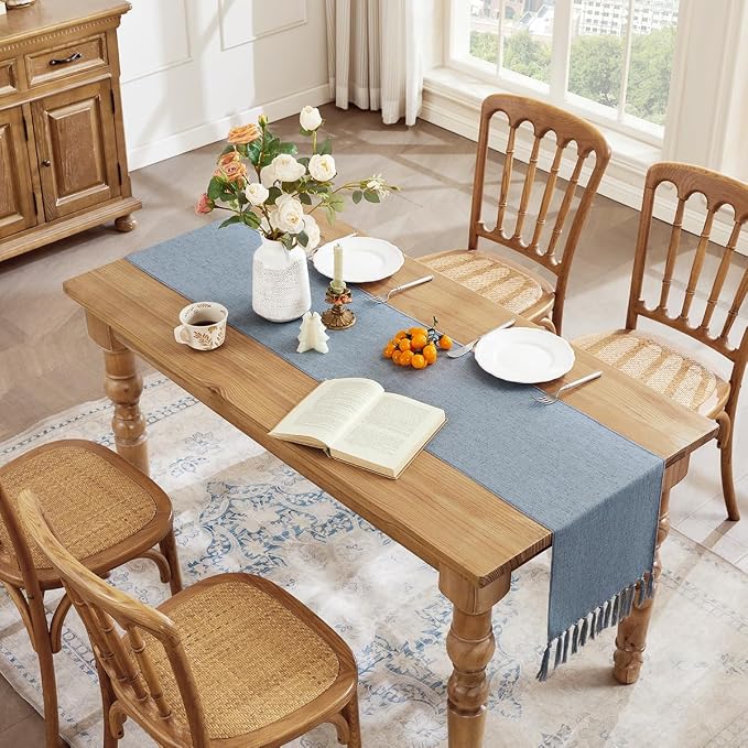 Cotton Linen Table Runner, 13x72 Inch, Dusty Blue - Image 7