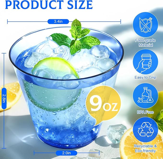 Glowserve 9 OZ Royal Blue Disposable Plastic Cups Cocktail Cup 150 Pack | Fancy - Image 4