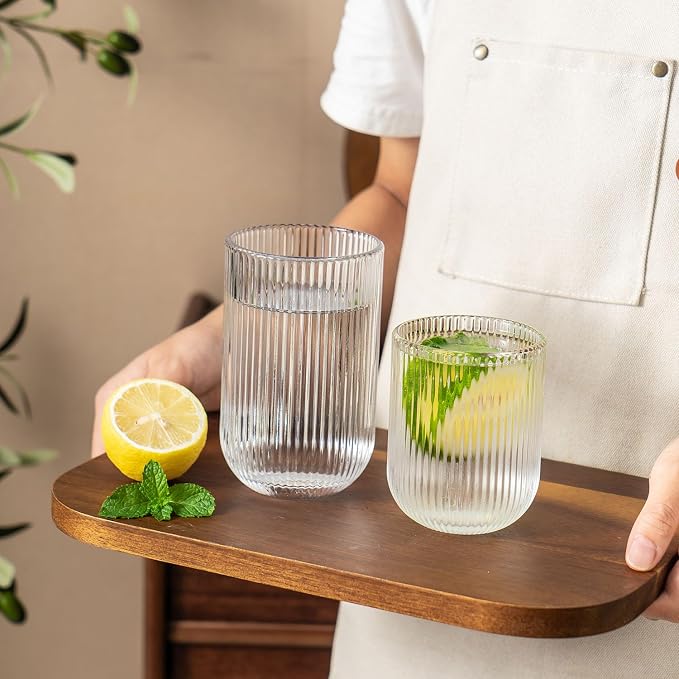 Ribbed Drinking Glasses 4pcs, Rocks Drinking Glasses 12oz and 10oz, Tumbler - Image 5