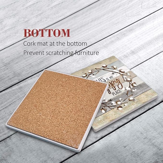 Coasters for Drinks, Ceramic Stone, Wood Worn | Rustic Vintage Farmhouse - Image 5