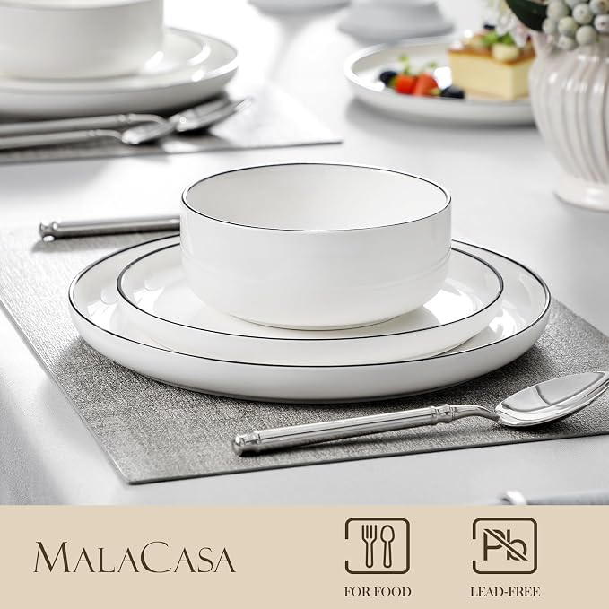 MALACASA 18 Pcs Porcelain Plates and Bowls Sets, Dinnerware Set - Image 3