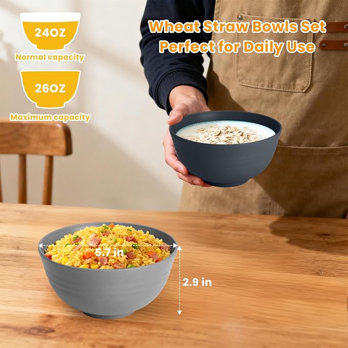 Cereal Bowl Set, Wheat Straw Fiber Unbreakable Lightweight Bowls Set - Image 2
