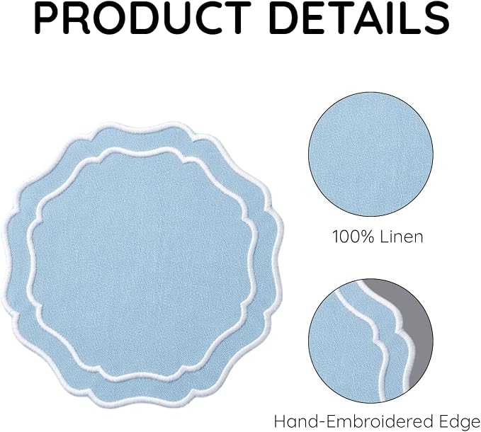 Linen Coasters for Drinks, 4.5 inch, Sky Blue | Absorbent Linen Drink Mats - Image 4