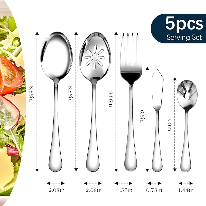 Silverware Set for 8 with Serving Utensils, Stainless Steel Flatware Cutlery | - Image 5