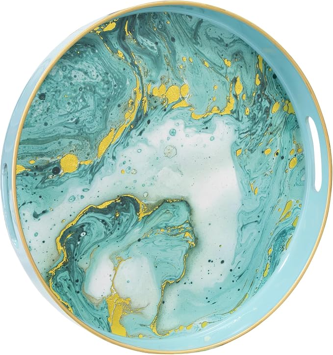 Plastic Serving Tray with Handles, Marbling Tray by MAONAME