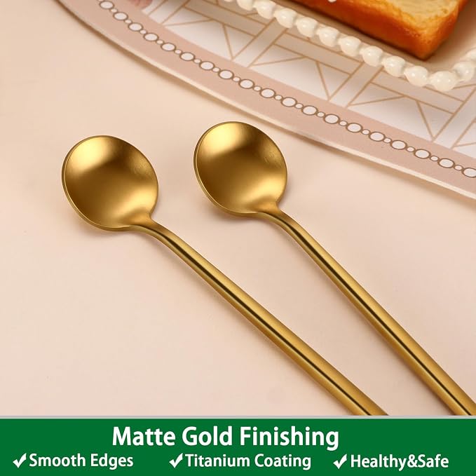 DEHOV Satin Gold 6.7 Inches Coffee Spoon, 4 Pieces Stainless Steel 18/10 Tea - Image 4
