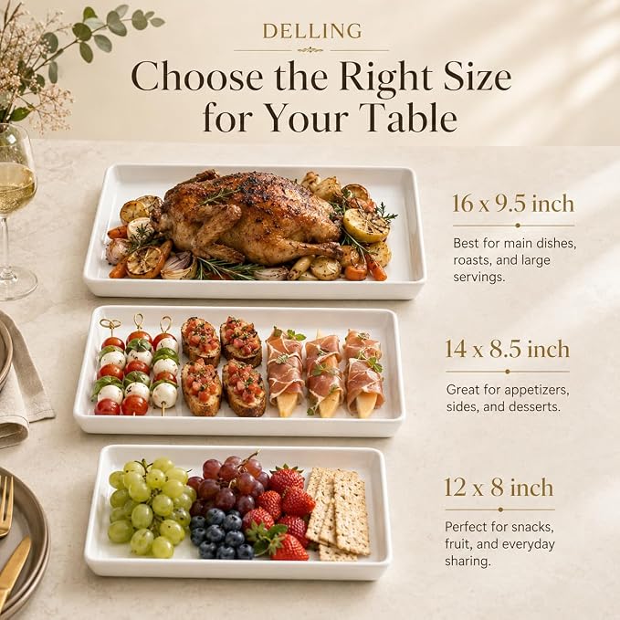 Delling Large Serving Platter, 16/14/12 Inch Rectangular Serving Trays - Image 2