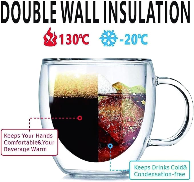 Espresso Cups Set Of 2, Double Walled Glass Coffee Mugs - Image 4