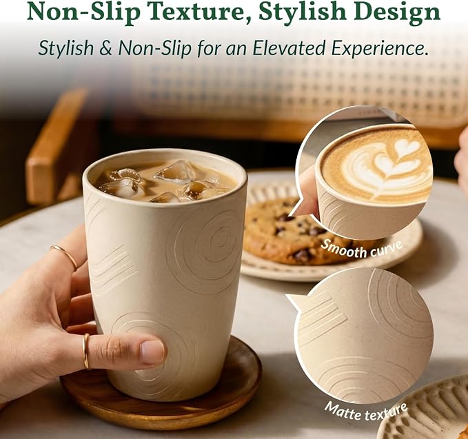Homienly Premium Wheat Straw Cups Set of 6, Reusable 16oz Water Glasses - Image 2