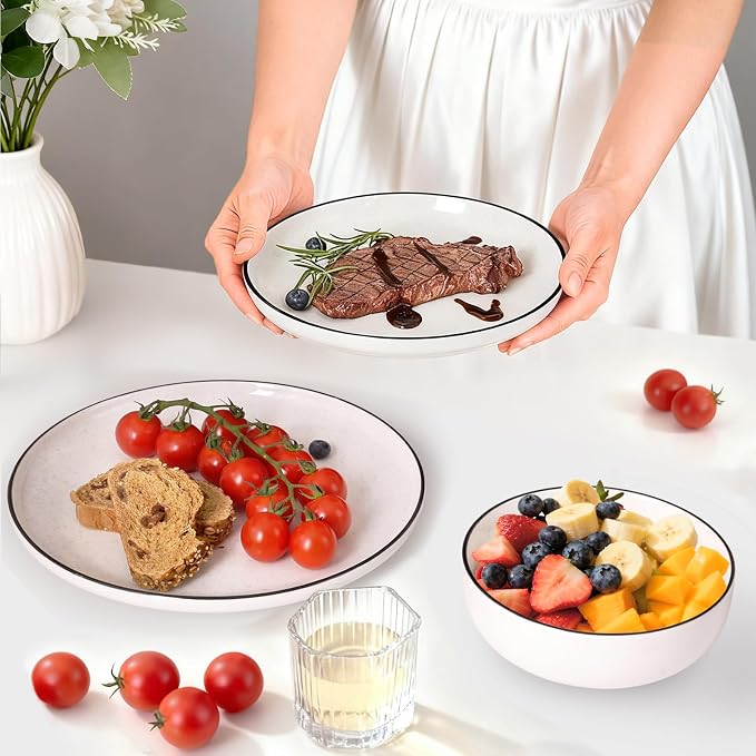 Plates and Bowls Sets for 4, 12 Pieces Ceramic Dish set, Modern Design Plate - Image 4