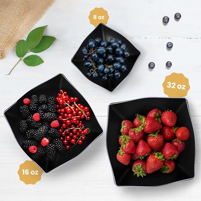 R-kay 6 Pack Black Square Plastic Serving Bowls - Image 2